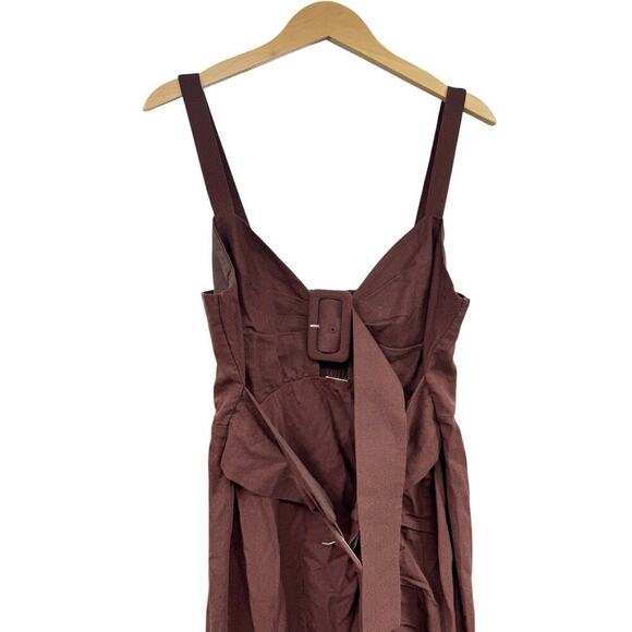 Eloquii NWT Buckle Front Linen Blend Dress Warm Chocolate Brown Slit Womens 14 - Picture 3 of 11